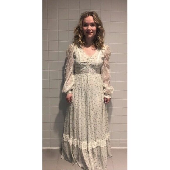 PREOWNED VINTAGE GUNNE SAX JESSICA MCCLINTOCK 70'S PRAIRIE MAXI DRESS GOWN SZ 2 - Picture 1 of 11